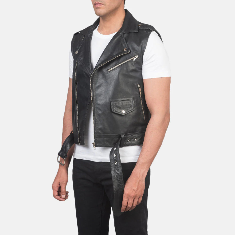Black Leather Biker Vest