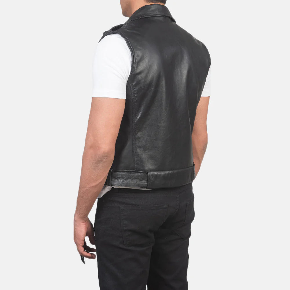 Black Leather Biker Vest