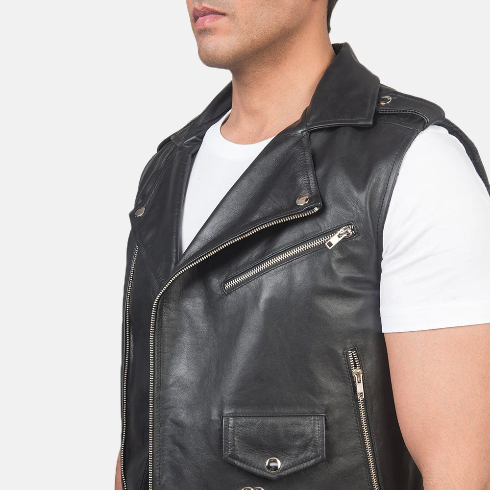 Black Leather Biker Vest